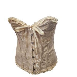 Thalia Sodi Ivory Brocade Corset Bustier Lace Up Strapless Boned Top Womens